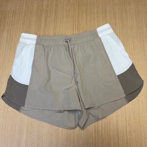 Abercrombie Fitch YPB MotionTEK Lined Workout Shorts Womens XL Tan White Active